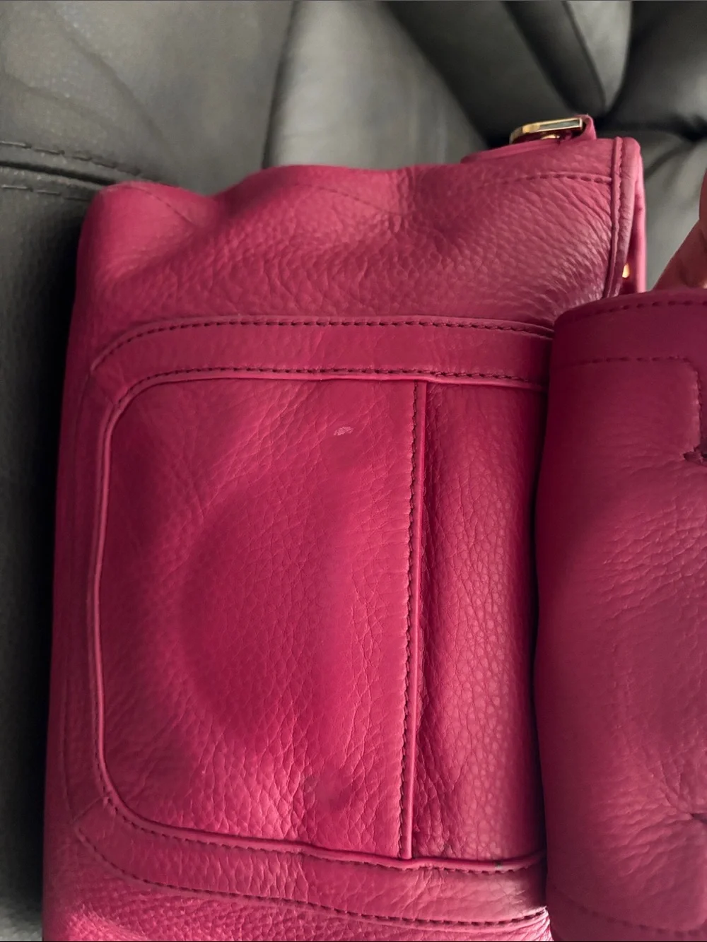 Tory Burch Fuchsia Pebble Leather Small Satchel with Gold Logo